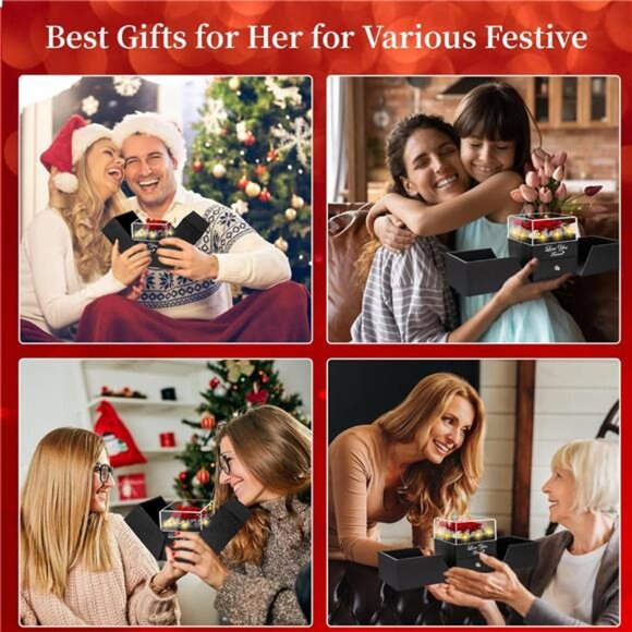 Preserved Red Real Rose with Heart I Love You Necklace -Eternal Flowers Rose - Picture 5 of 7